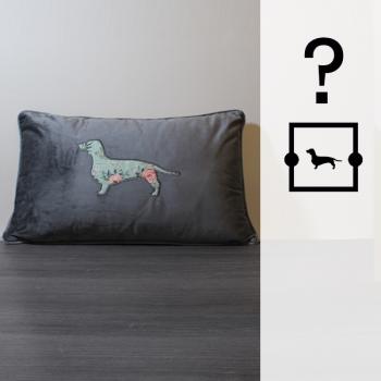 EMBROIDERED PILLOW / v1 APP only - ALL DOG BREEDS possible - approx. 50 x 30 cm - charcoal gray - Model: BOR