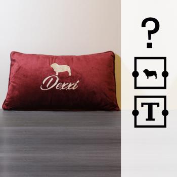EMBROIDERED PILLOW / v2 EMB fully - ( DOG ) - ( NAME ) - ALL DOG BREEDS possible - approx. 50 x 30 cm - merlot - Model: S1