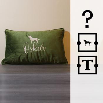 EMBROIDERED PILLOW / v2 EMB fully - ( DOG ) - ( NAME ) - ALL DOG BREEDS possible - approx. 50 x 30 cm - chive - Model: S2