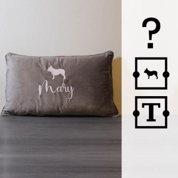EMBROIDERED PILLOW / v2 EMB fully - ( DOG ) - ( NAME ) - ALL DOG BREEDS possible - approx. 50 x 30 cm - drift wood - Model: S2