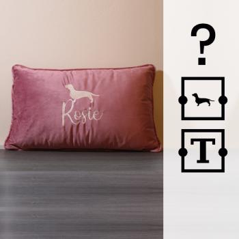 EMBROIDERED PILLOW / v2 EMB fully - ( DOG ) - ( NAME ) - ALL DOG BREEDS possible - approx. 50 x 30 cm - heather rose - Model: S2