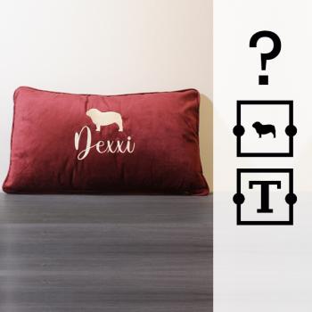 EMBROIDERED PILLOW / v2 EMB fully - ( DOG ) - ( NAME ) - ALL DOG BREEDS possible - approx. 50 x 30 cm - merlot - Model: S2