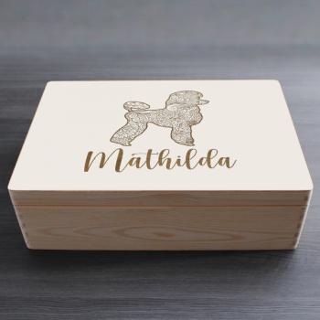 Pudel / Königspudel - Holzbox / Holzkiste - ORNAMENTED + NAME
