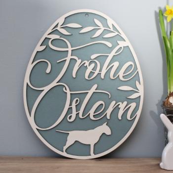 Osterdeko - BULLTERRIER - " Frohe Ostern " - v1 - salbei - 1 Stück - XL - 35 x 28 cm