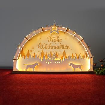 "Frohe Weihnachten" - SCHWIBBOGEN Hund - ALLE HUNDERASSEN MÖGLICH - ca. H 26 x B 39 cm