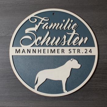 Familienschild - Namensschild - Türschild - NAME - STRASSE - HUND