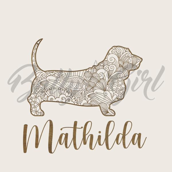 Basset - Holzbox / Holzkiste - ORNAMENTED + NAME