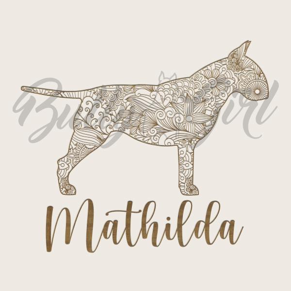 Bullterrier - Holzbox / Holzkiste - ORNAMENTED + NAME
