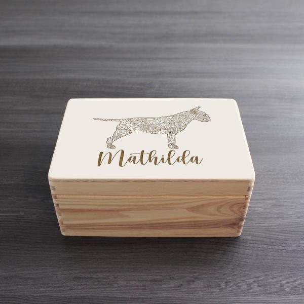 Bull Terrier - wooden box - ORNAMENTED + NAME