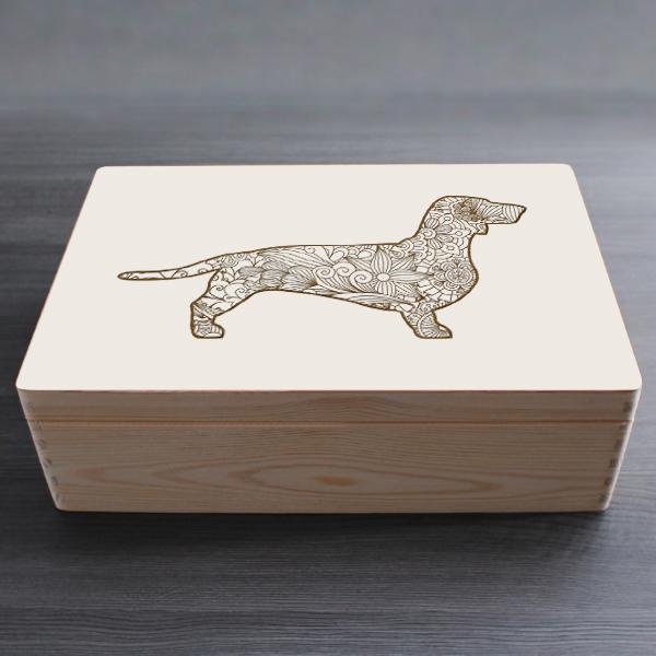 Teckel / Dachshund - wooden box - ORNAMENTED ONLY