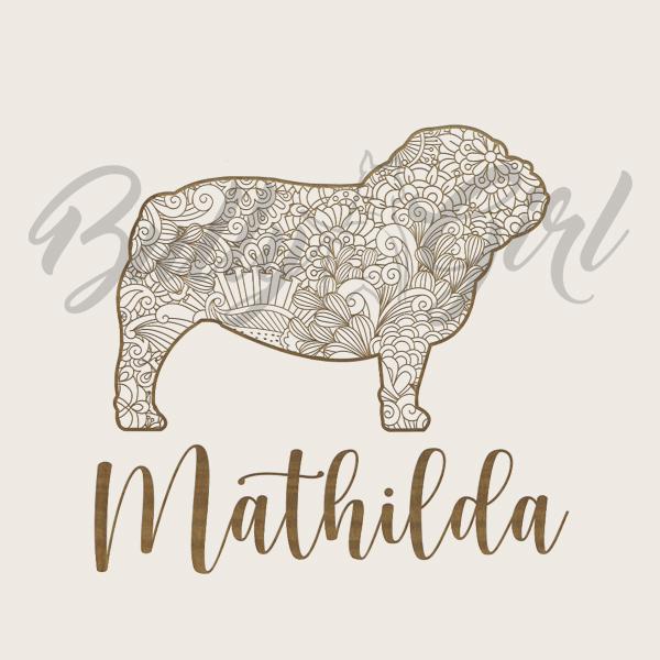 Englische Bulldogge  - Holzbox / Holzkiste - ORNAMENTED NAME