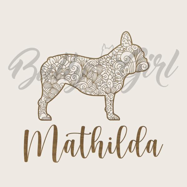 Französische Bulldogge - Holzbox / Holzkiste - ORNAMENTED NAME