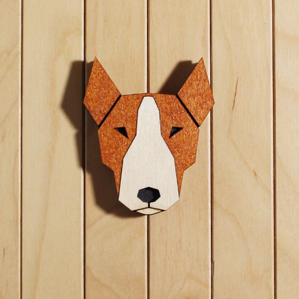 GEOMETRIC DOG HEAD - Bull Terrier - red / white - SMALL - ca. 7,5 x 6 cm