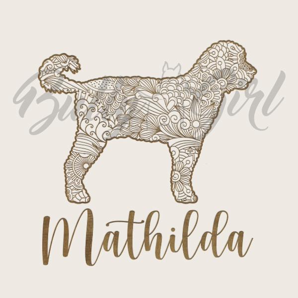 Labradoodle - wooden box - ORNAMENTED NAME