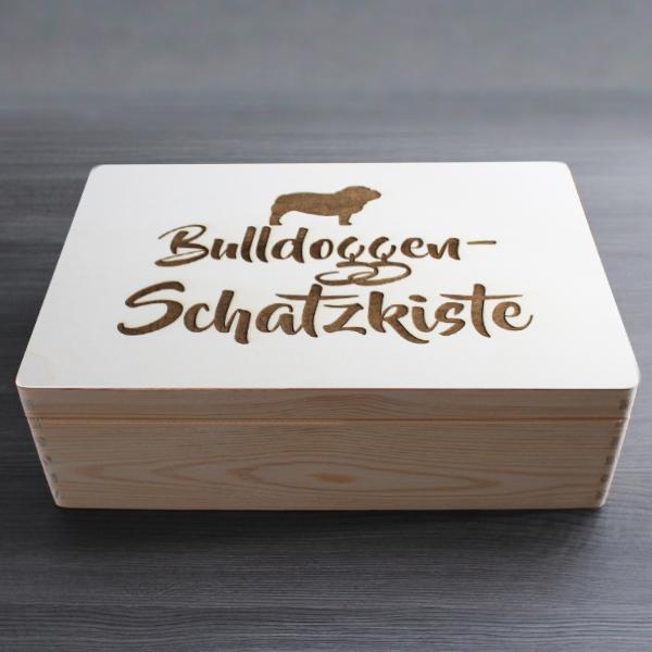 Englische Bulldogge - Holzbox / Holzkiste - BULLDOGGEN-SCHATZKISTE