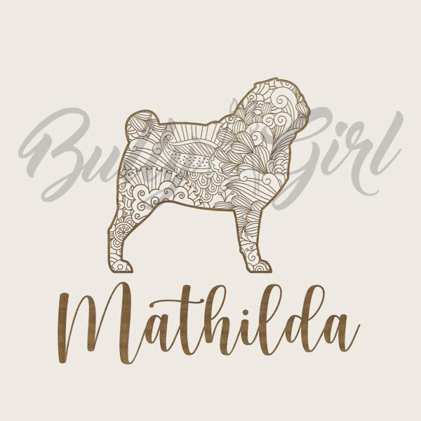 Mops - Holzbox / Holzkiste - ORNAMENTED + NAME