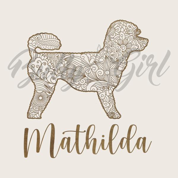 Pudel /  Kleinpudel - Holzbox / Holzkiste - ORNAMENTED + NAME