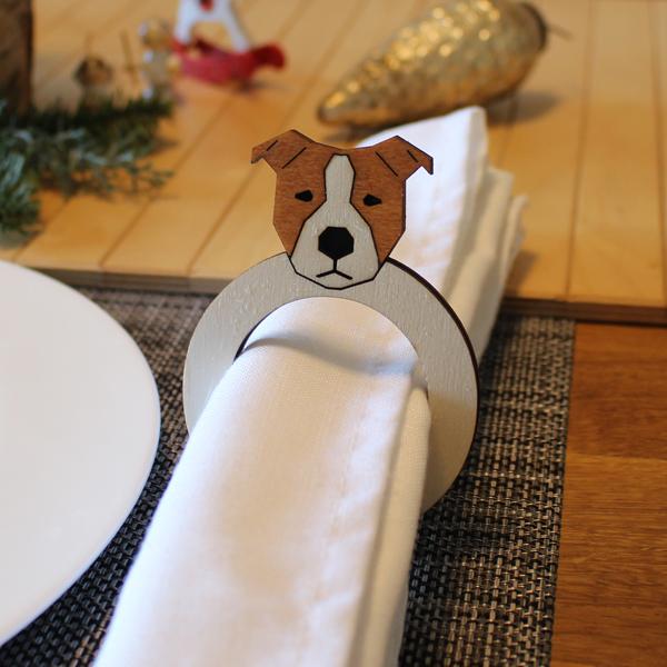 Napkin Rings - wooden - DOG - v1- AmStaff