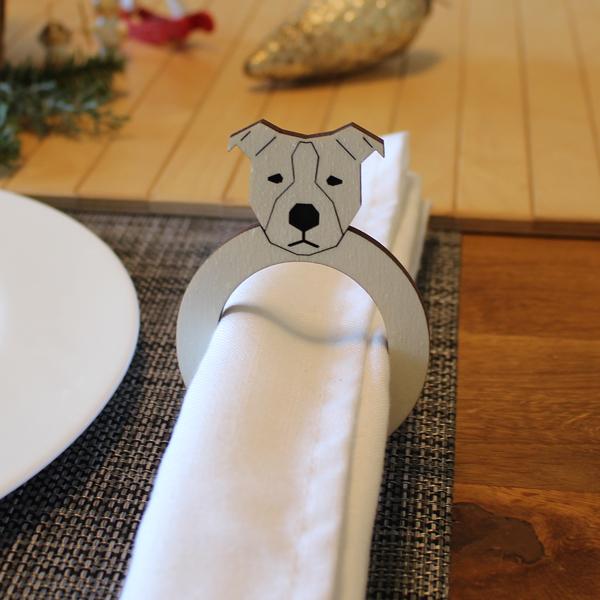 Napkin Rings - wooden - DOG - v1- AmStaff