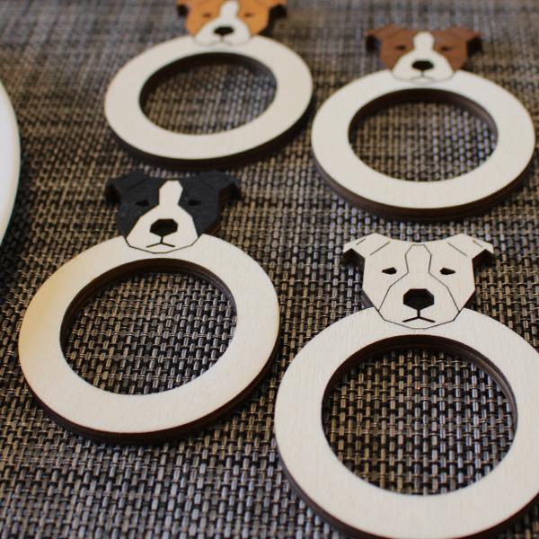 Napkin Rings - wooden - DOG - v1- AmStaff