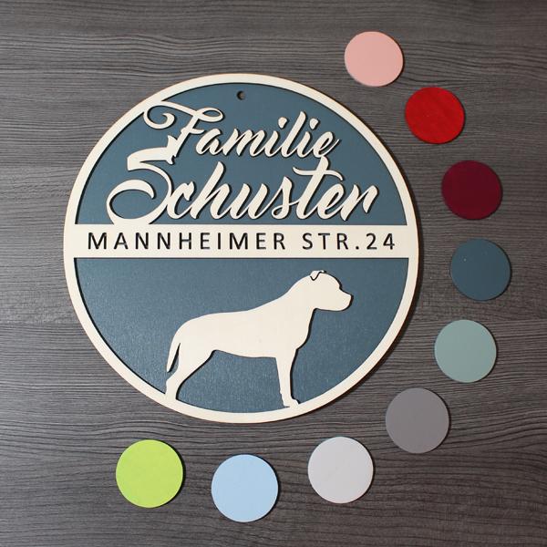 Familienschild - Namensschild - Türschild - NAME - STRASSE - HUND